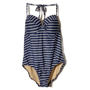 Merona Swimsuit One Piece Blue Stripes X Large String Halter